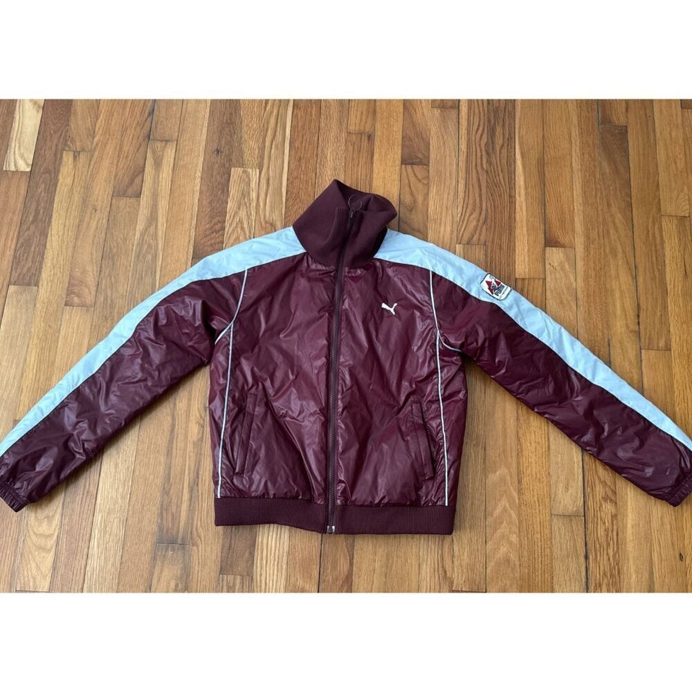 Puma Ski Nationals Jacket Women's Maroon Powder Blue Track Bomber Size M